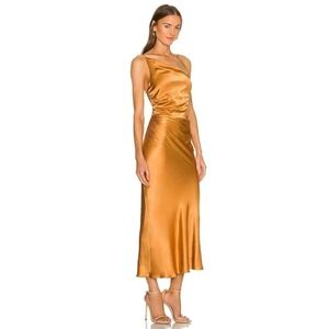 Shona Joy Turmeric Alma Asymmetrical Bias Cowl Midi Dress Size 2 NWT